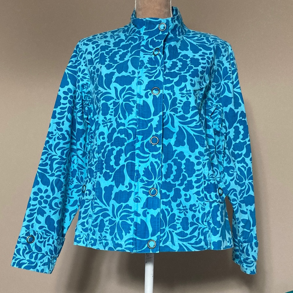 Coldwater Creek Teal Floral Utility Jacket - size 8